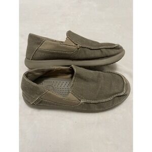 Crocs Santa Cruz Brown Khaki Canvas Slip On Loafers Youth‎ Boys Size J4
